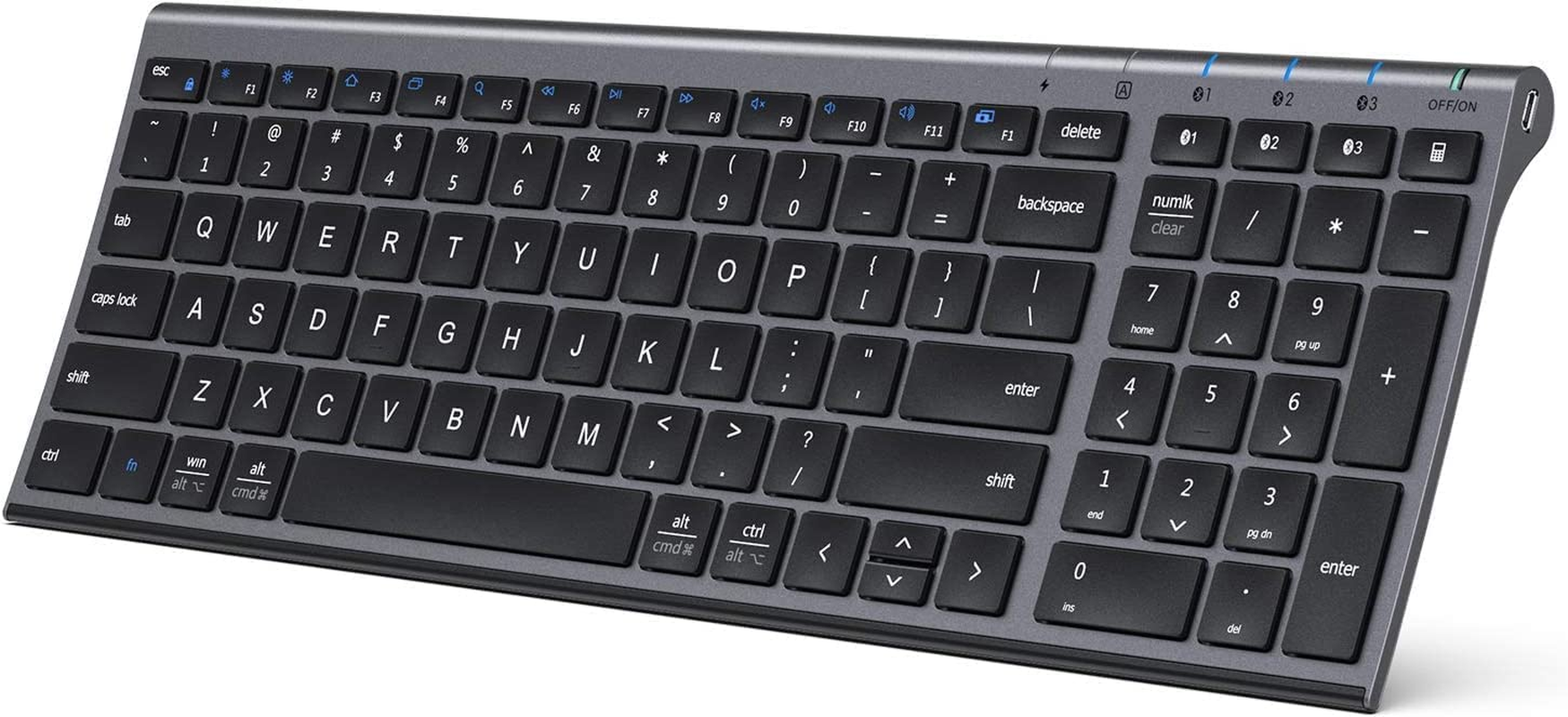 Iclever BK10 Bluetooth Keyboard, Rechargeable Wireless Keyboard with Number Pad, Multi-Device Connection, Slim and Compact Design, Comfortable Typing Keyboard for Ipad, Iphone, Mac, Ios, Windows