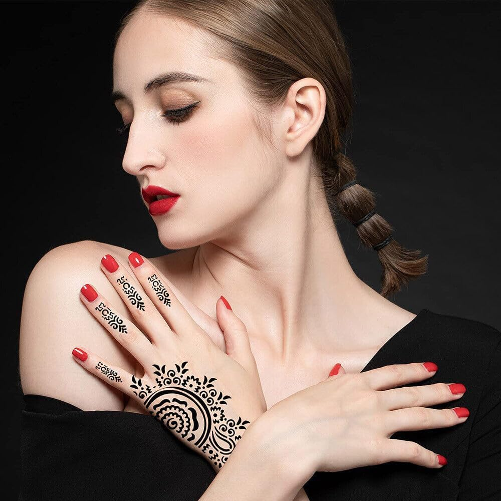 6Pcs India Henna Temporary Tattoo Stencils Kit for Hand Leg Feet Decal Art Tool image number 3