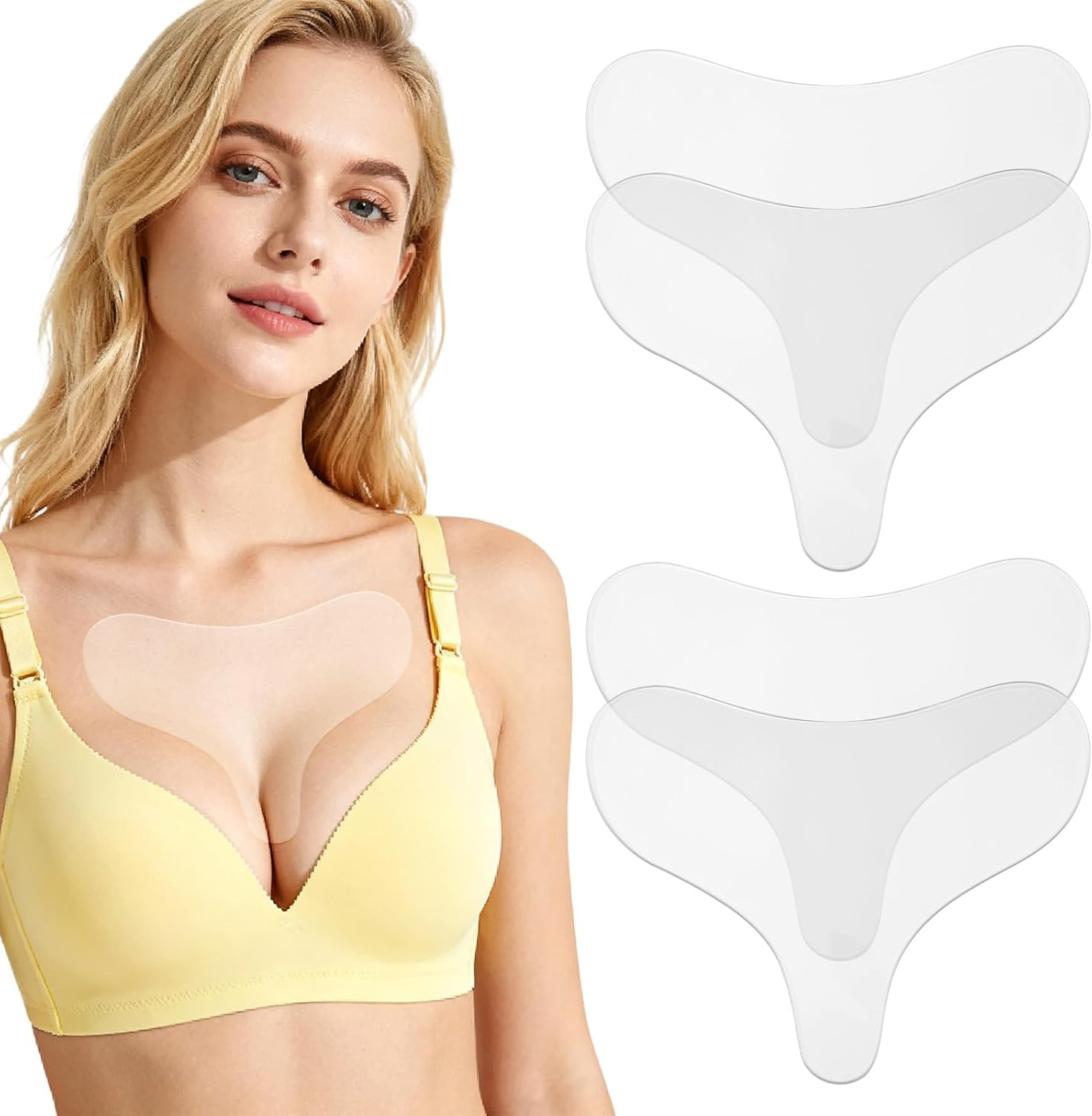 4Pcs Chest Wrinkle Pads, Silicone Reusable Decollete & Cleavage anti Wrinkle Patches for Overnight Use Gentle Skincare Silicone Patches for Women image number 5