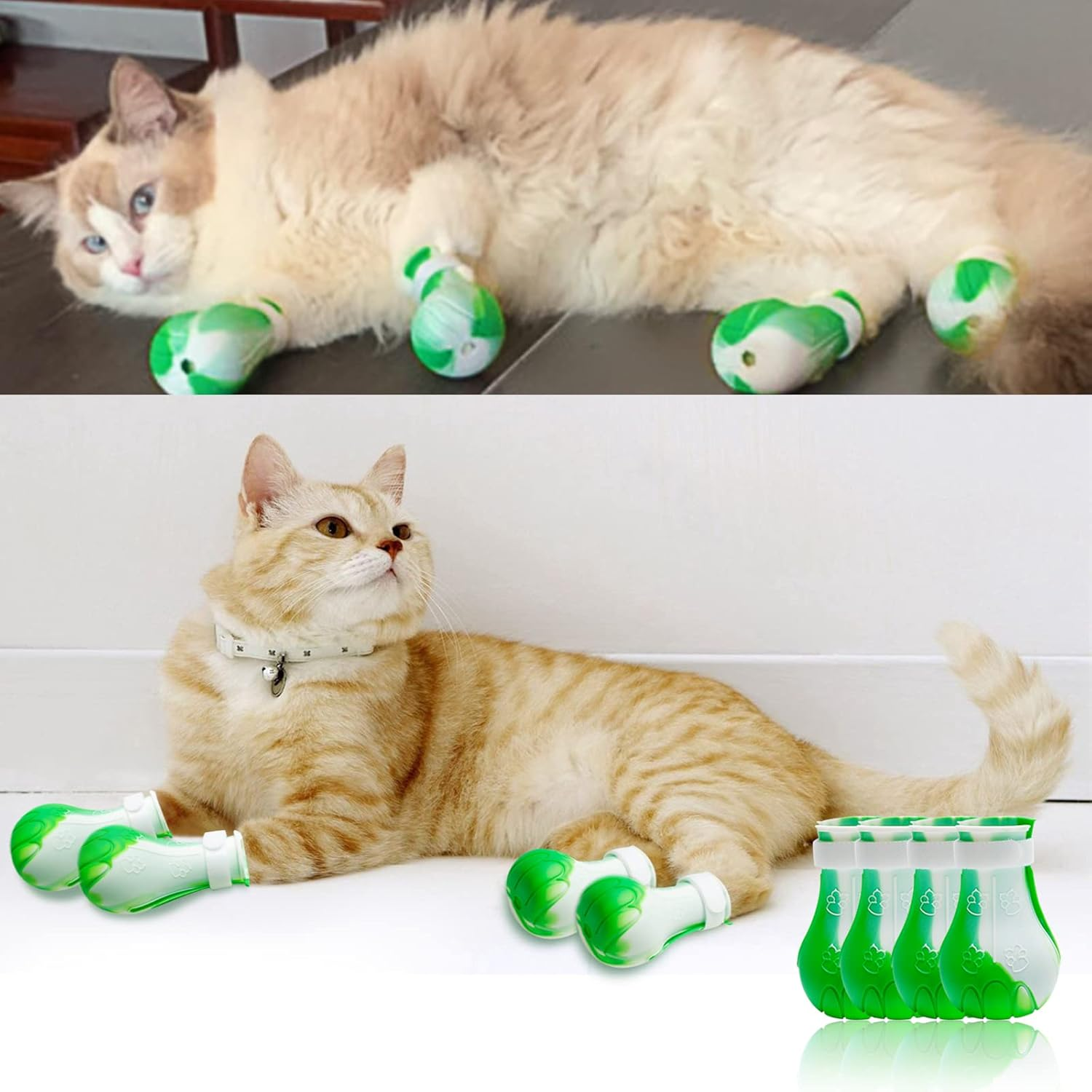 4Pcs Cat Boots for Cats Only Paw Covers Protectors New-Update Claws Shoes Paws Wound Boot Silicon anti Scratch Cat Mittens for Bathing, Nail Clipping, Ears Cleaning, Treatment image number 1