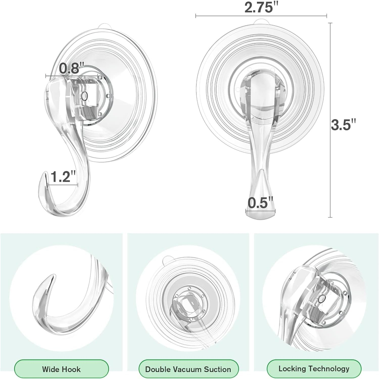 4 Pack Multi-Purpose Suction Cup Hooks, Strong Reusable Vacuum Heavy Duty Suction Hooks for Bathroom Window Glass Kitchen, Hangers for Towel Loofah Utensils Bathrobes image number 6