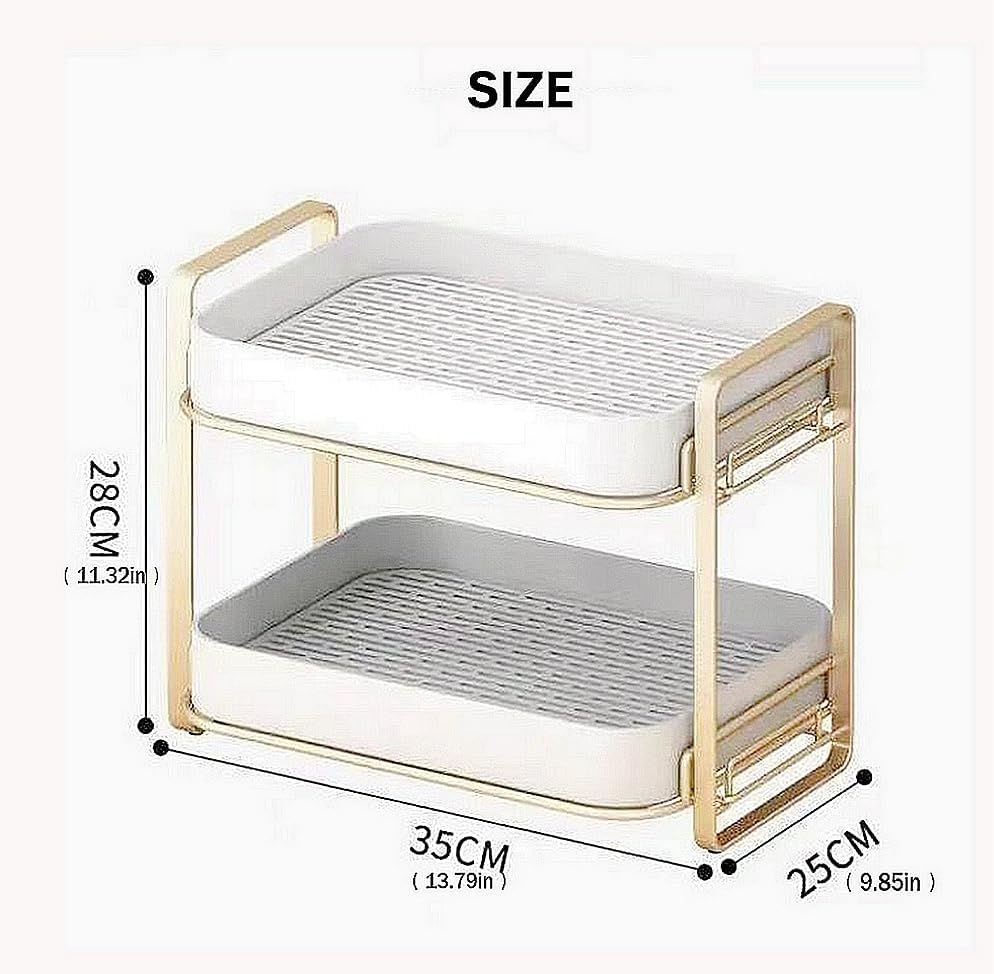 2-Tier Kitchen Cup Shelf ,Dish and Bowl Storage Organizater, Water Cup Glass Cup Coffee Cup Mug Cup Stemware Cup Storage Rack,Cupboard Cabinet Countertop Tray Household Vegetable Drain Rack (White) image number 5
