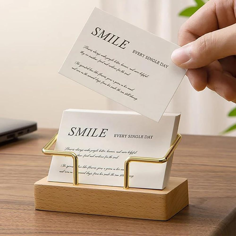 2Pcs Wooden Business Card Holder for Desk, T-Shaped Card Holder, Business Card Display Stand,Metal Name Card Organizer, Postcard Holder, for Office Home Desktop image number 2