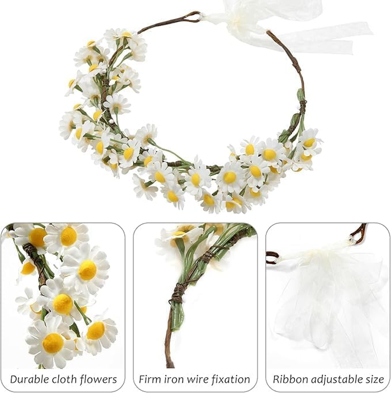Flower Crowns for Women Flower Headband Adjusatble Flower Girl Headpiece Headband Crown for Bridal Wedding Festival Party (White, One Size) image number 1