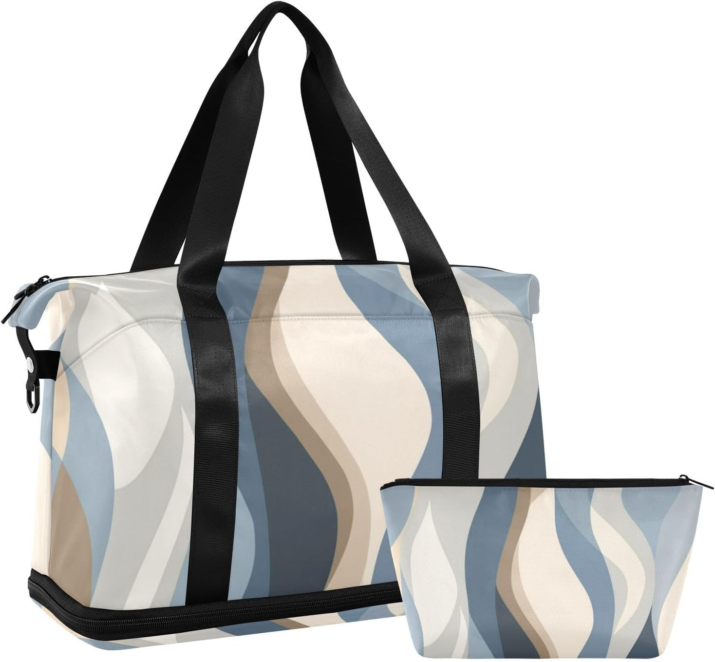 Abstract Blue Beige Tote Bag Travel Weekender Gear Bag with Adjustable Strap for Sports Foldable, Abstract Blue Beige, 1 Size image number 3