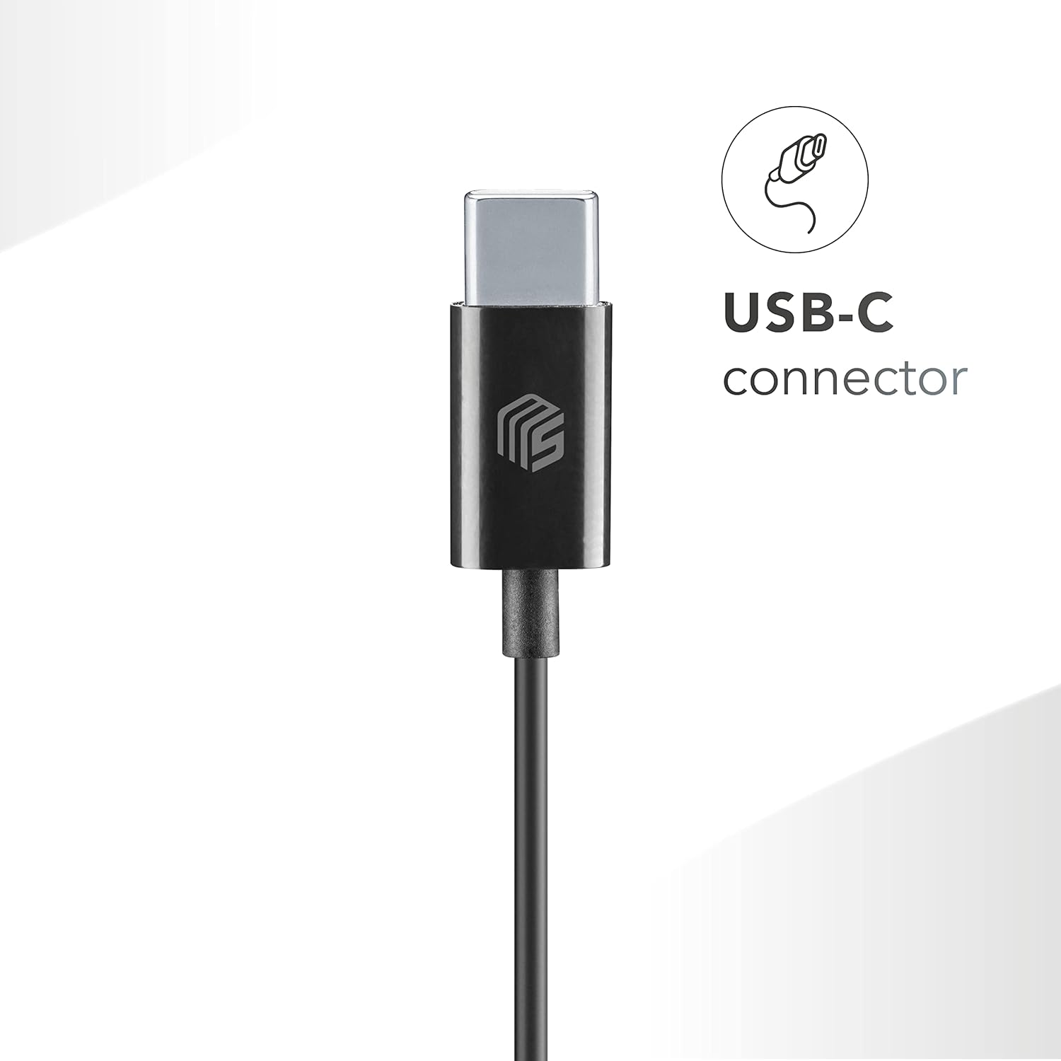 Music Sound | Intra-Auriculaires Wired Headphones | Wired Stereo In-Ear Headphones with Built-In Microphone - USB-C Port - 1.2M Tangle-Free Cable - Colour Black - Black image number 2