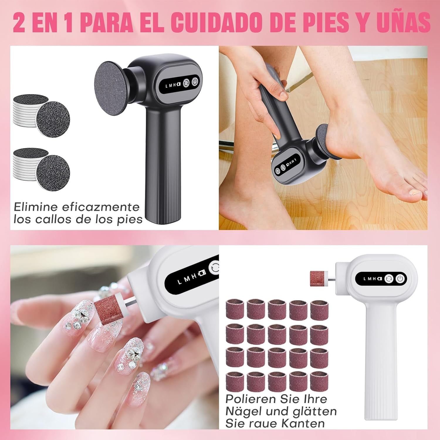 Bostar Electric Foot File 6 Speed Pink image number 2