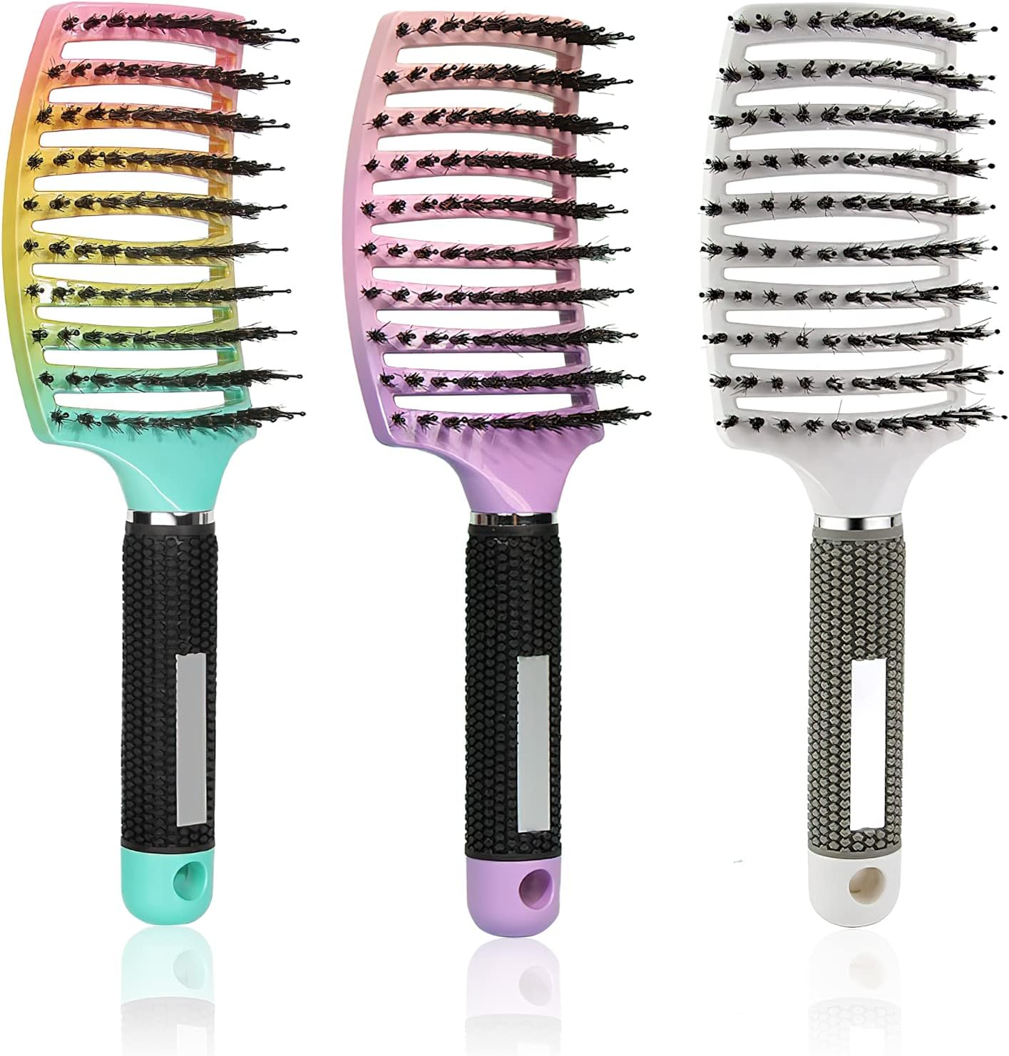 3 Pieces Hair Brush Boar Bristles Detangling Brush Hair Brush without Pulling Detangling Hair Brush Wild Boar Bristles Hair Styling Brush Hair Brush for Women Men Children image number 4