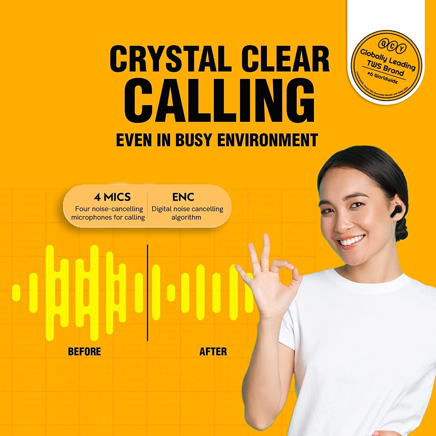 QCY T13 True Wireless Earbuds Bluetooth 5.1 Headphones Touch Control with Charging Case Waterproof Stereo Earphones In-Ear Built-In Mic Headset 40H Playtime (Black) - Black image number 6