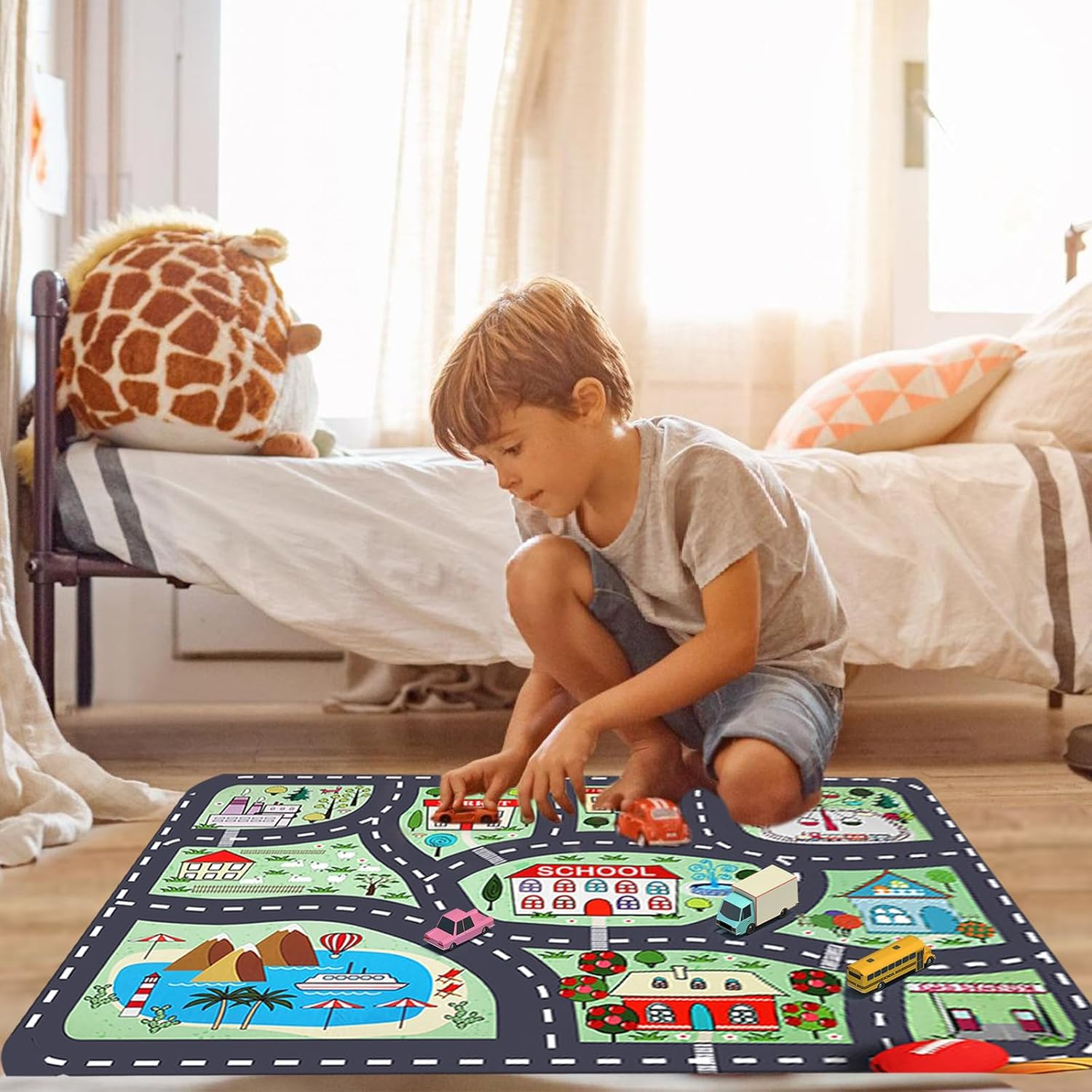 Kids Carpet City Play Mat, anti Slip Car Rug Playmat for Floor, 32"X63" Large Play Have Fun & Learn Safely Road Traffic System Activity Centerpiece Area Rug for Child Room, Playroom (City 1, 80*160Cm) image number 6
