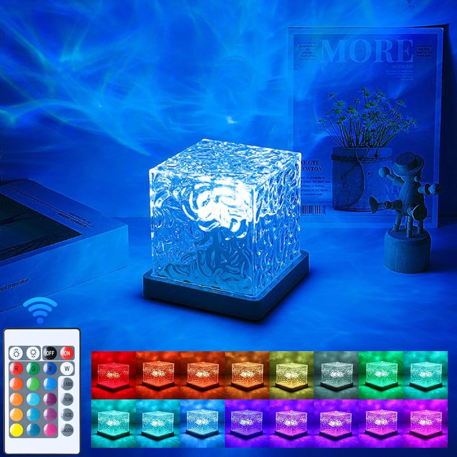 Northern Lights Ocean Wave Projector Light,16 Colors Gradual Rotating Water Cube Lamp,Underwater Projector Light with Remote Control, Night Lights for Kids Adults, Ocean Wave Night Light for Bedroom image number 5