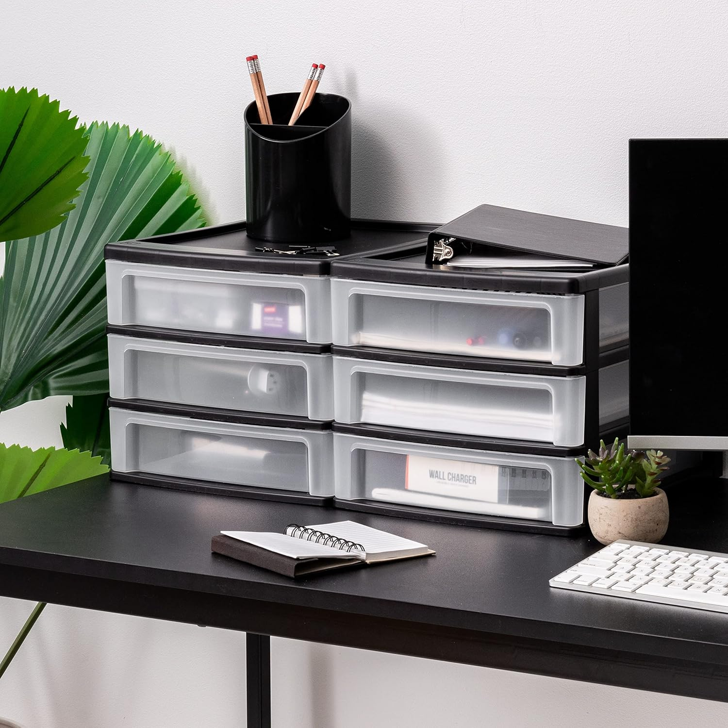 IRIS USA 3-Drawer Desktop Organizer for Office, Files & Supplies, Medium, Black, 2 Pack image number 2