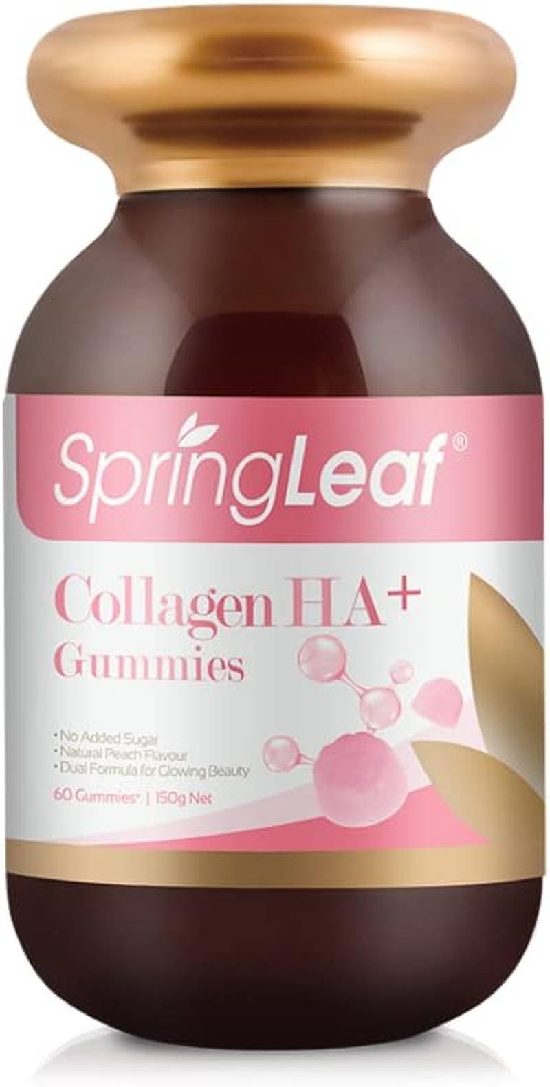 Spring Leaf Collagen Gummies HA+ 60S - Sugar Free Collagen Peptides Option - with Hyaluronic Acid for Hair Skin Nail - for Skin Firmness & Hydration - Natural Peach Flavour image number 3