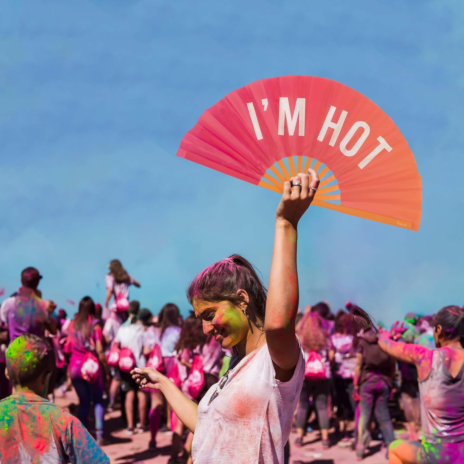 Fisura Large Folding Fan Original Fan with Large Lettering XXL Compartments Foldable Bamboo Fan 64 X 33 Cm (Hot, Pink) image number 2