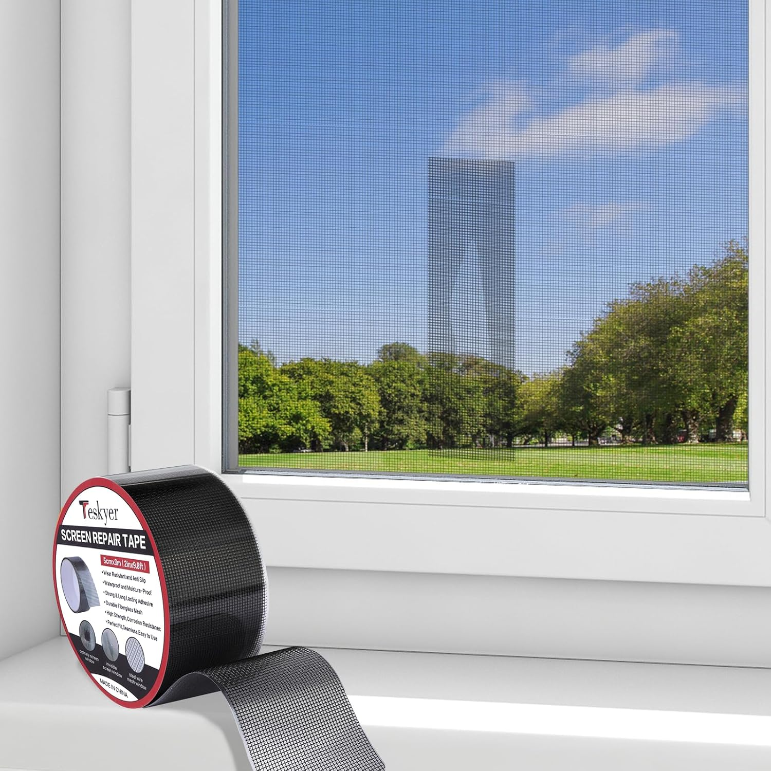 Teskyer Screen Repair Kit, Window and Door Screen Repair Tape,2'' X 9.84FT Strong Adhesive Screen Repair Patch Tape,For Door Window Tears Mesh Holes Fix(Black) image number 6