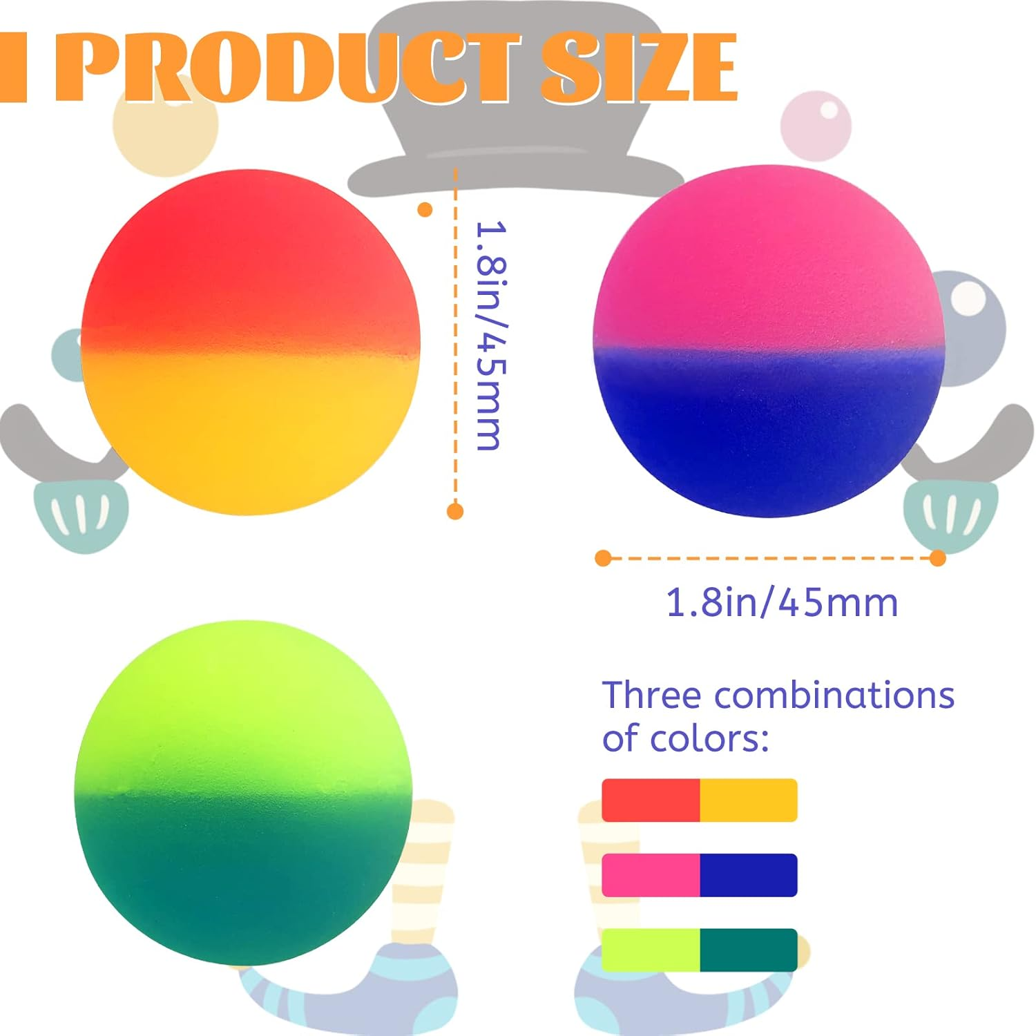 Irrmshr 18 Pcs Bouncy Balls for Kids,45 Mm Jumbo Super Bouncy Balls,Rubber High Bouncing Balls in Bright Assorted Multi Colors for Boys Girls Birthday Party Favors Carnival Prizes image number 2