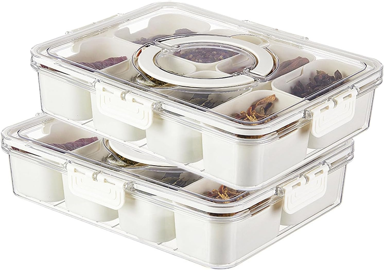 8-Grids Condiment Box, Set of Seasoning Box with Lids and Spoons for Kitchen/Refrigerator, Pepper Spice Salt Sugar Storage Container (2-Pack) image number 2