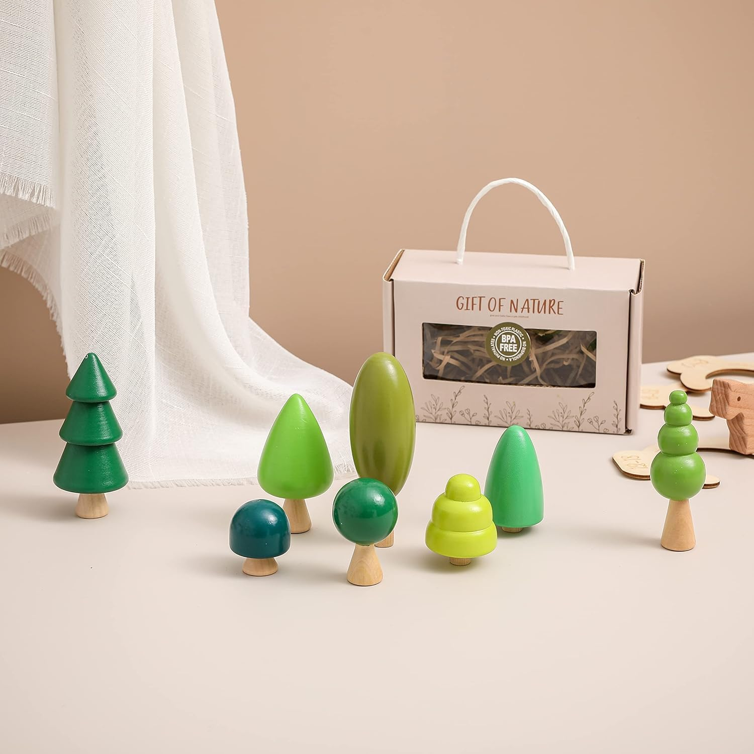 Wooden Craft Forest Trees Toys 8 Pcs Finished Scene Mini Tree Kit Craft Set Cake Topper for Early Educational Preschool Classroom Project Montessori Toys