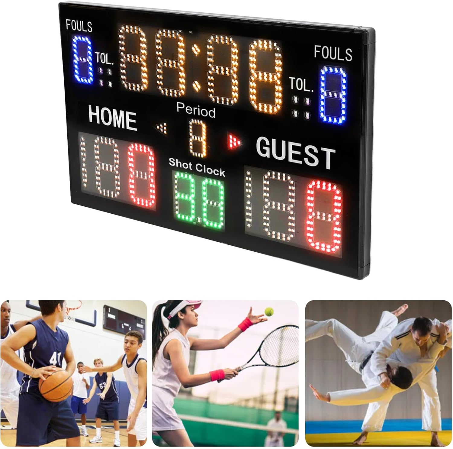 Electronic Basketball Scoreboard, 15 Digits Digital Scoreboard, Portable Score Keeper, Wall or Desk Mount, Widely Used for Basketball, Wrestling, Volleyball, Boxing, and More image number 3