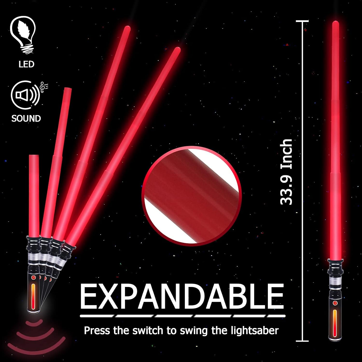 Lightup Saber for Kids LED FX Light Swords, Expandable Lightup Sabers with Sound and Glowing Handle, Light up Sword for Kids, Christmas Parties Costume, Galaxy War Fighters image number 4