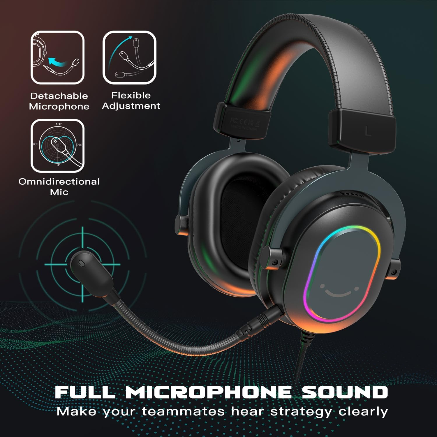 Fifine Gaming Headset for Pc-Wired Headphones with Microphone-7.1 Surround Sound Computer USB Headset for Laptop, Streaming Headphones on PS4/PS5, with EQ Mode, RGB, Soft Ear Pads - Ampligame H6 image number 4