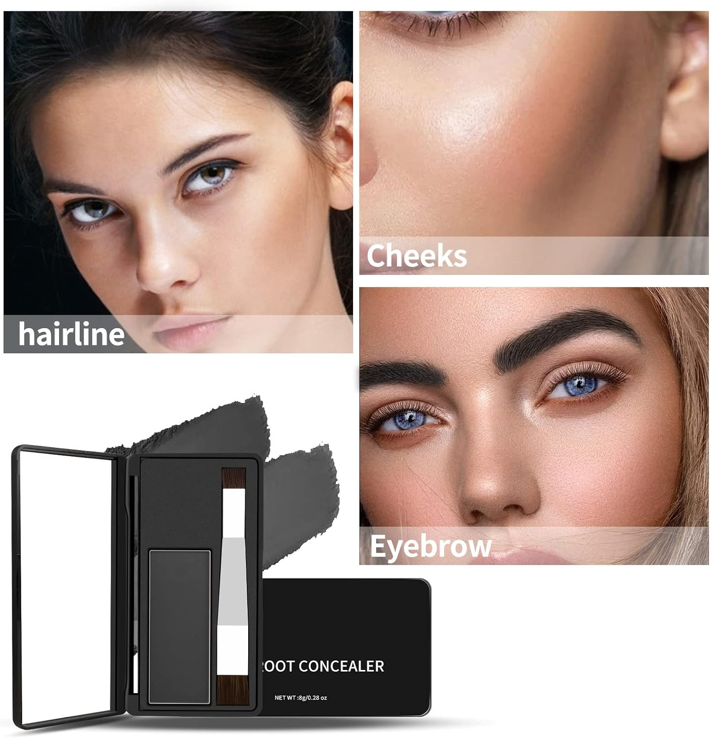 Boobeen Multi-Purpose Hairline Shadow Powder Set, Root Touch up Powder, Temporary Concealer Palette with Makeup Brush, Instantly Cover up Hair Color