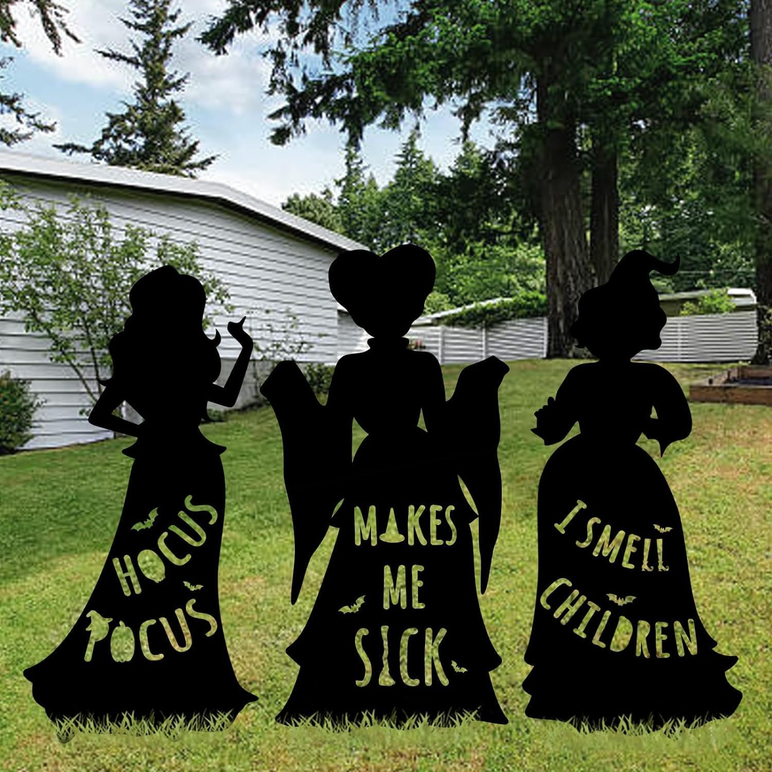 3 Pack Halloween Yard Sign Decoration, Halloween Silhouette Yard Signs with Stakes, Black Witches Silhouette Yard Signs with H-Stakes, outside Waterproof Yard Lawn Garden Sanderson Sisters Decor