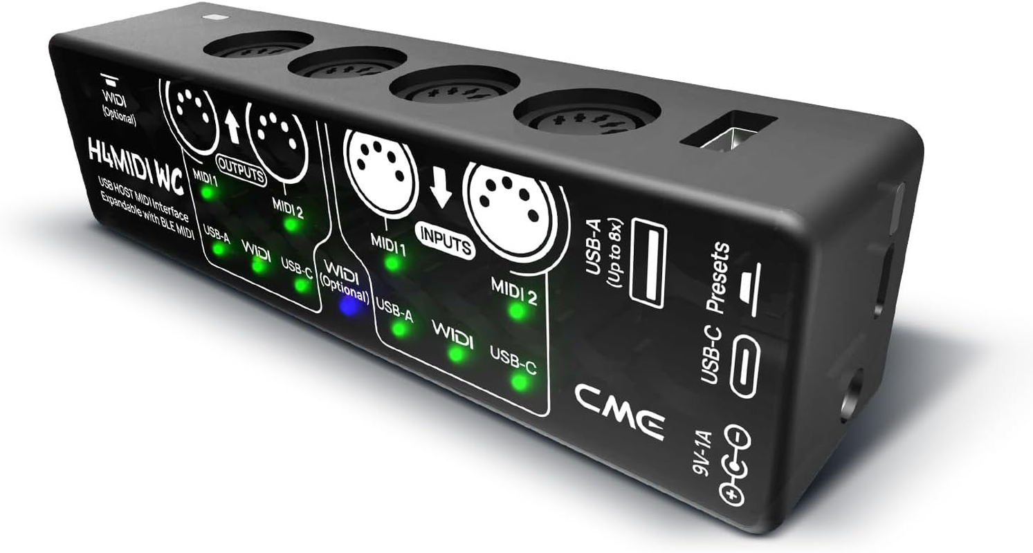 CME H4MIDI WC &ndash; Advanced USB Host MIDI Interface with Router, Filter, Mapper, Optional WIDI Bluetooth MIDI, Standalone 9V Power Mode - Perfect for Guitarists and Producers image number 3