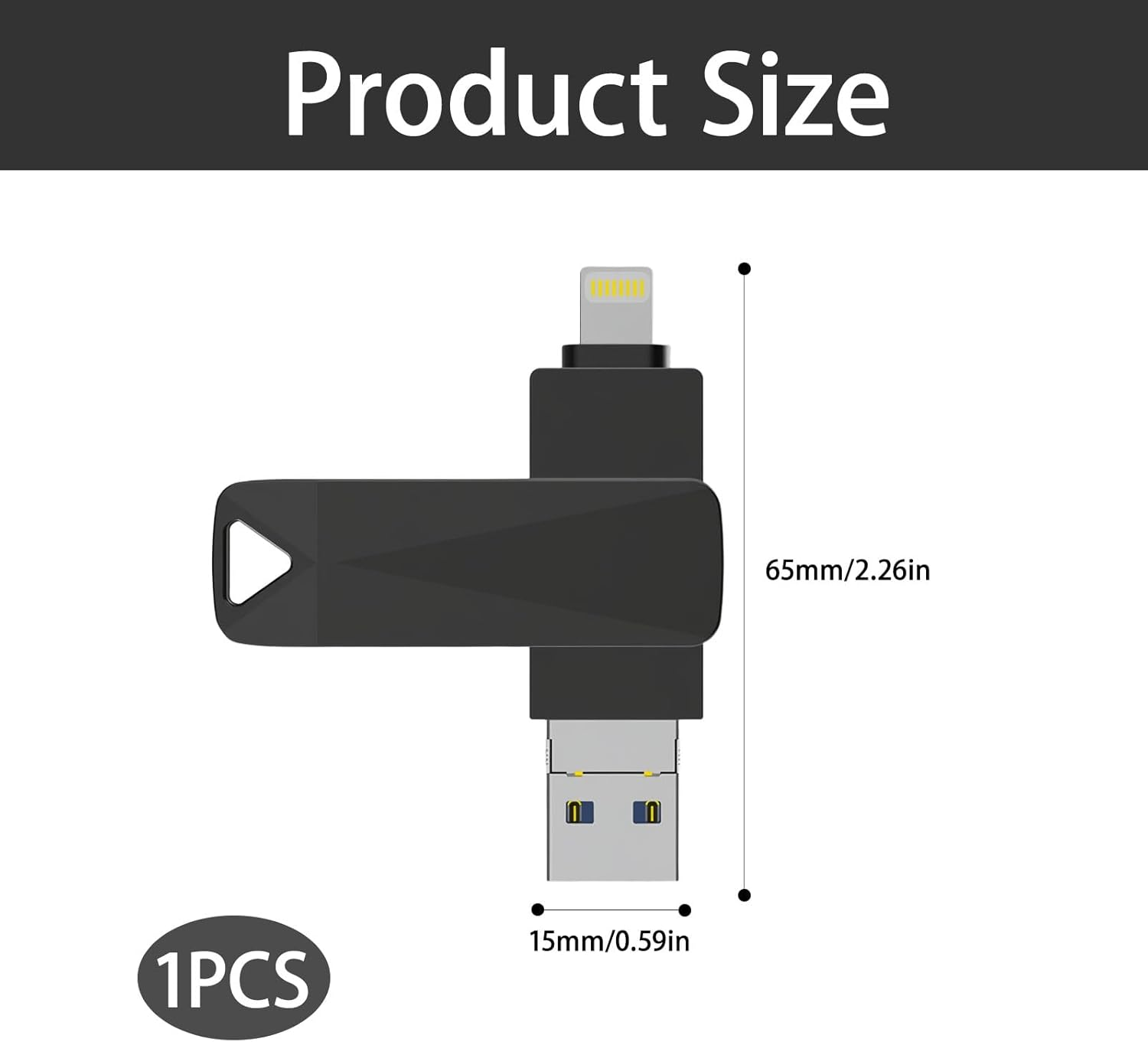 2TB USB Drive, 4-In-1 Iphone USB Stick, USB Flash Drive for Backup, Compatible with Iphone, Ipad, Android, PC USB Memory Stick (Black) image number 3