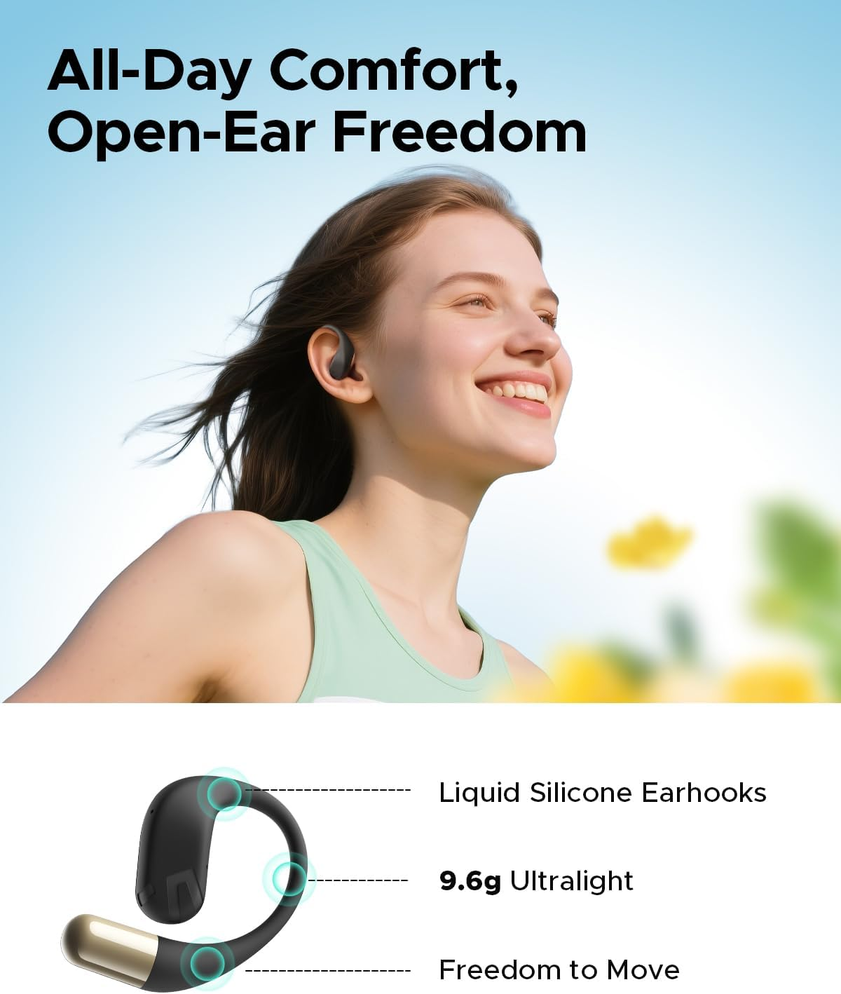 SOUNDPEATS Chasers Open Ear Headphones, Bluetooth 5.4 Wireless Earphones with LDAC, Earbuds with Earhooks, Dual-Mic Noise Cancellation for Clear Call (Black) image number 5