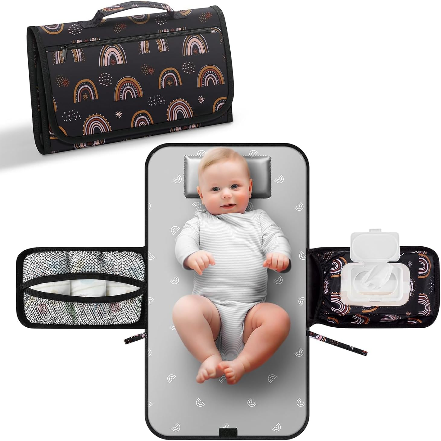 ZONEY Baby Changing Mat, Multipurpose Waterproof Wipeable Diaper Pad, Portable Diaper Changing Pad, Foldable Baby Changing Pads for Bed Protection, Travel Diaper Change Mat for Baby, Newborn Essentials image number 3