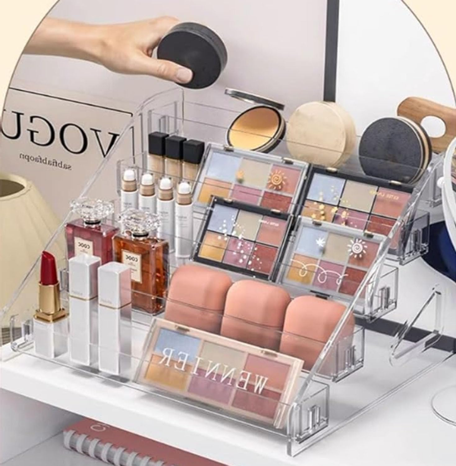 5 Tier Clear Acrylic Trapezoidal Display Stand,31*21*13Cm Steps Dessert Table Stands, Acrylic Display Shelf for Dessert,Cupcake,Makeup,Perfume,Nail Polish,Condiment image number 6