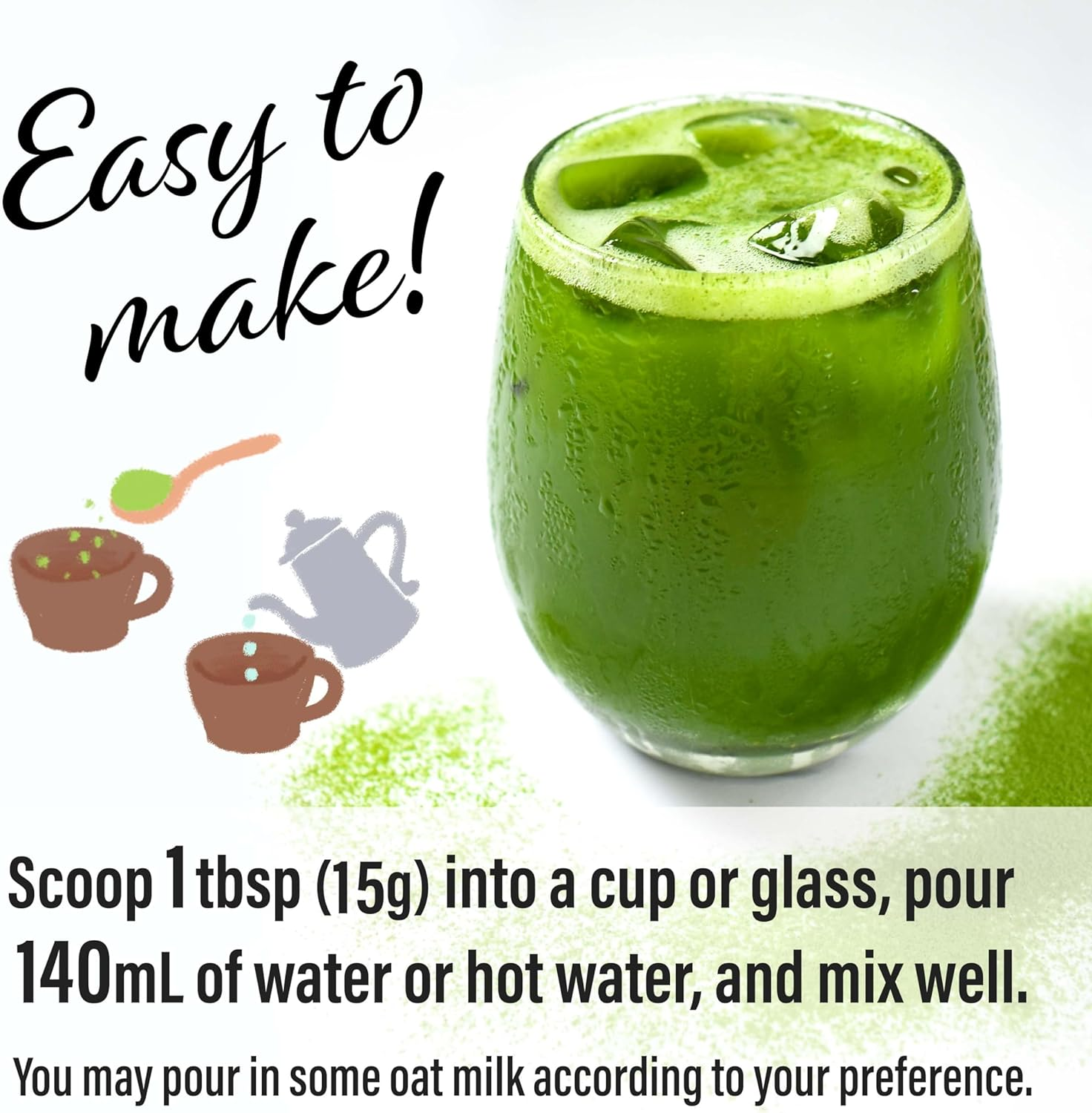 YAMASAN KYOTO UJI Japanese Oat Milk Matcha Latte, Uji Matcha Ceremonial Grade with Oat Milk Instant Latte Mix, Dairy-Free, 100% Plant Based, Vegan, Gluten-Free, No Refined Sugar, Made in Japan 3.5Oz(100G) image number 2