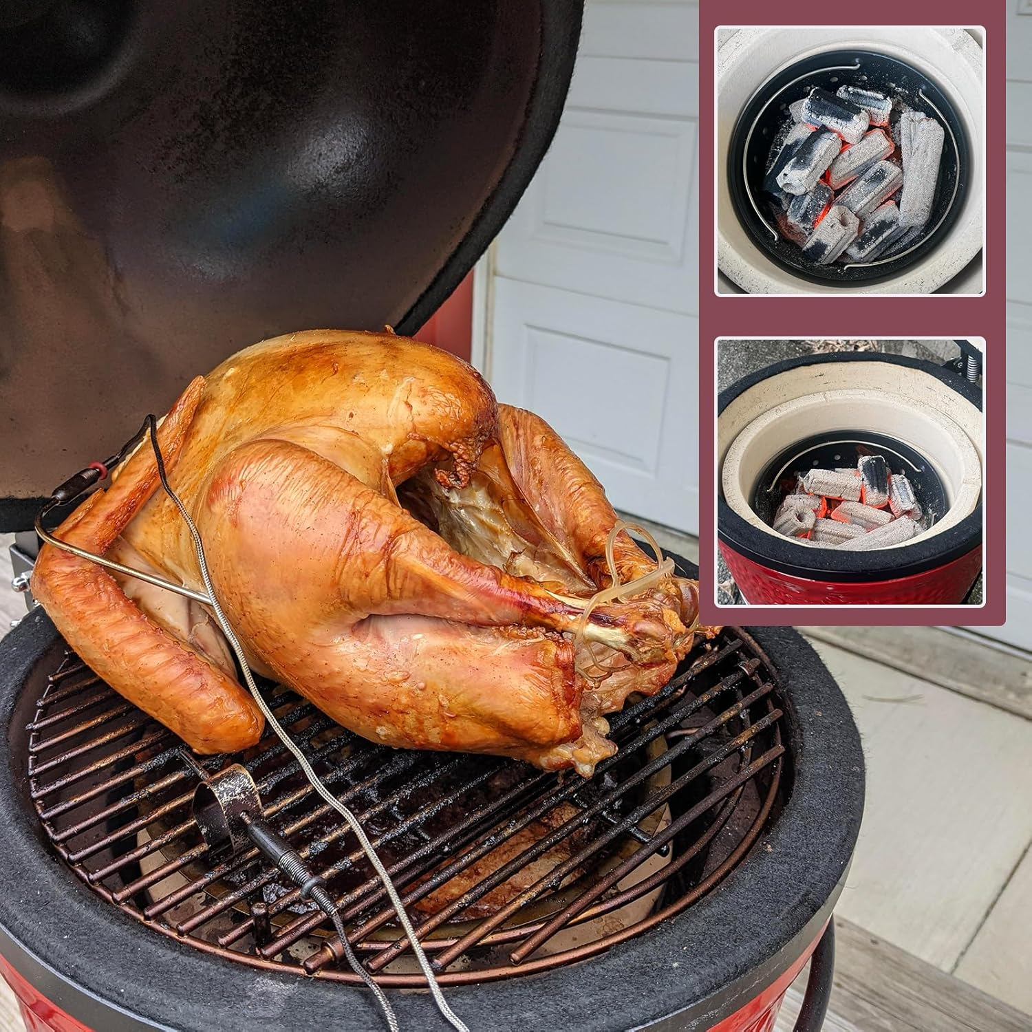 Vankey Charcoal Ash Basket, Carbon Steel Charcoal Holder for Kamado Joe Jr & Minimax Big Green Egg Grills, Heat-Resistant Stainless Steel Handle, 9" X 2.75" Round, Green image number 1