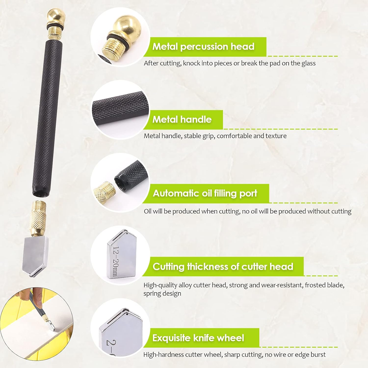 Keadic Glass Cutting Tool Set Contains Glass Running Pliers, 2Mm-20Mm Oil Feed Carbide Tip with 3 Bonus Blades, Calibrated Portable Circular Glass Cutter for Mirrors Windows Mosaic Stained Glass image number 3