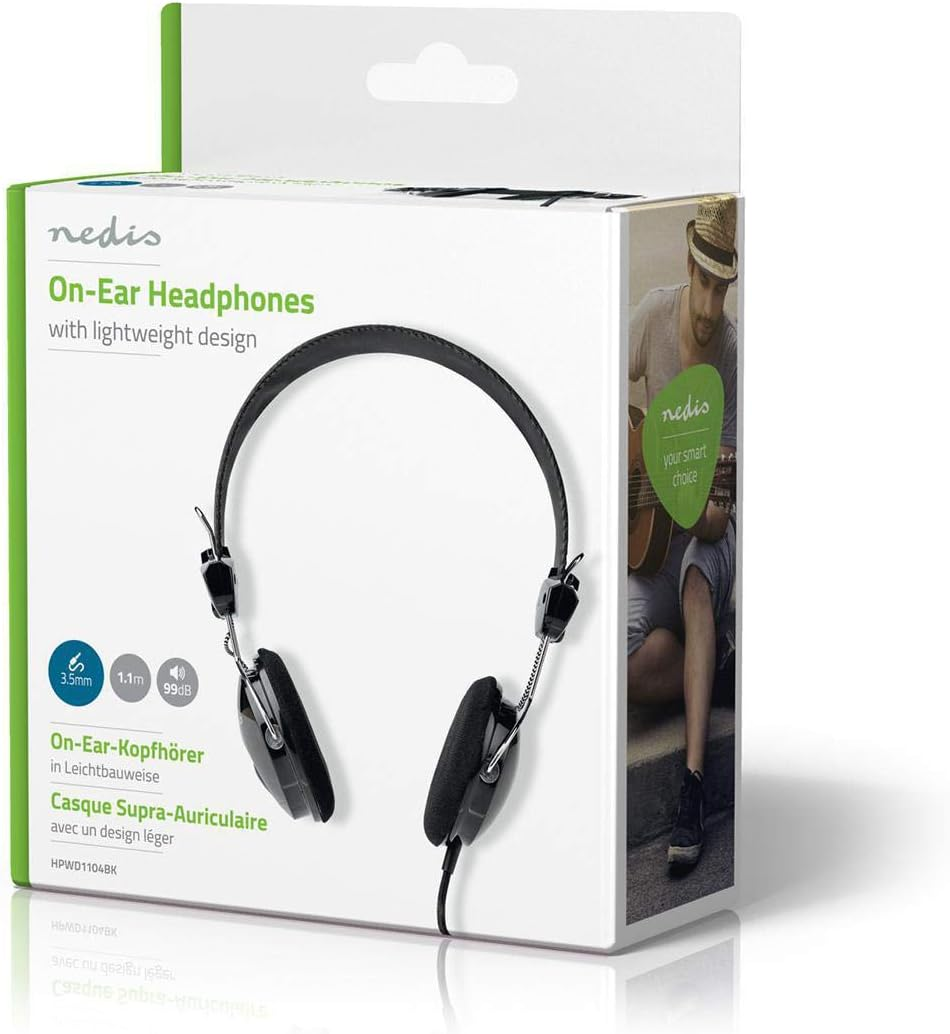 Nedis Wired Headphones Black, On-Ear Headset with 1.1M round Cable & 3.5Mm Input image number 2