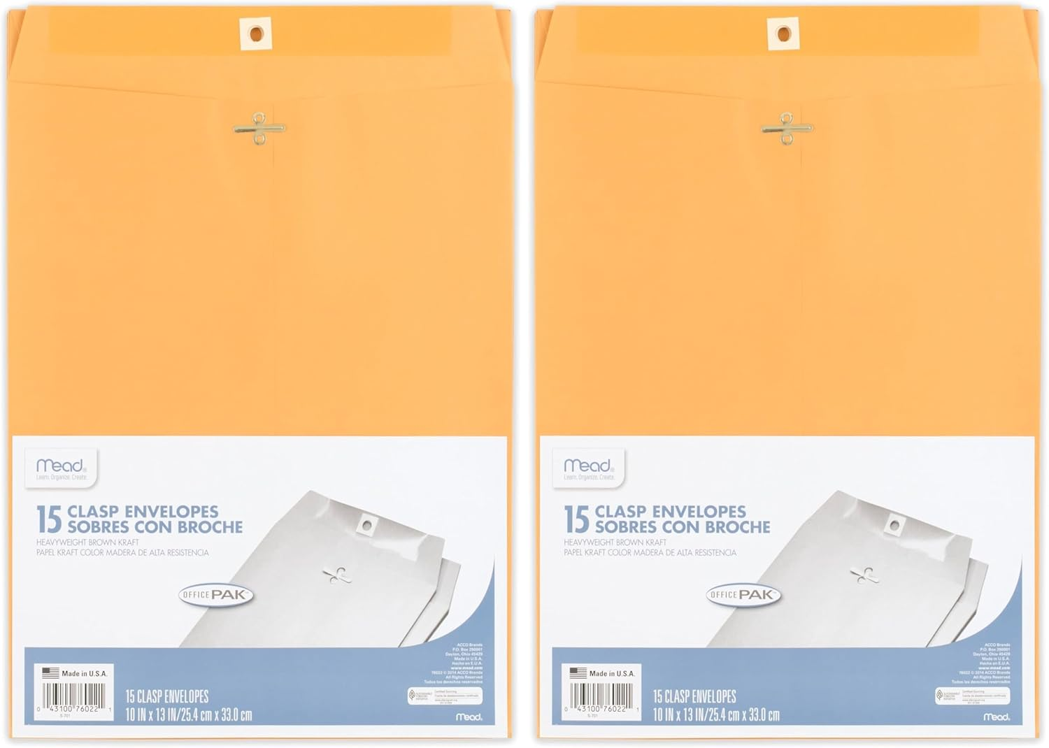 Mead Envelopes, 10" X 13", Clasp Closure, Brown Kraft All-Purpose 24-Lb Paper Mailing Envelopes, 15 Count (76022) image number 4