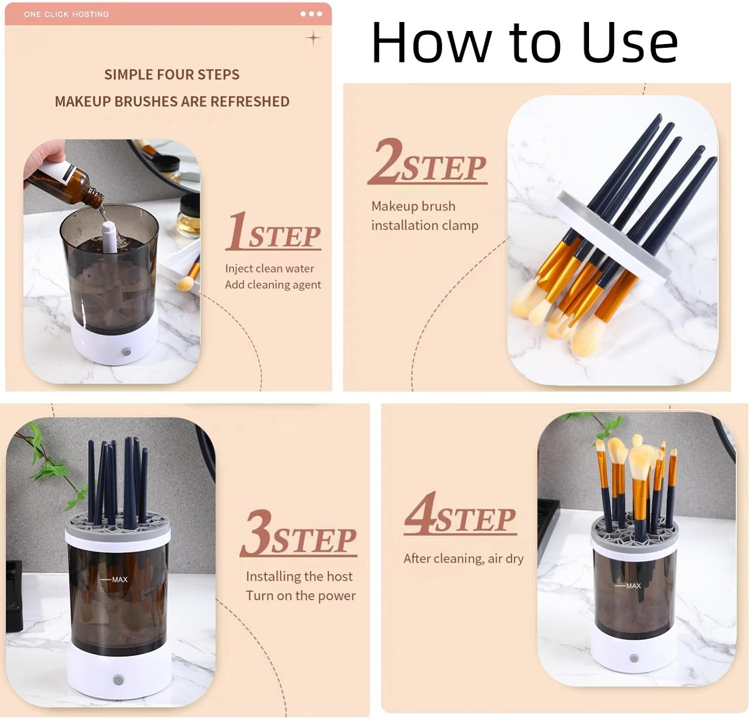 Rechargeable Electric Makeup Brush Cleaner - Make up Brush Clean Machine - Portable Automatic Spinner Cosmetics Brushes Cleaning Tools for All Size Beauty Makeup Brushes Set