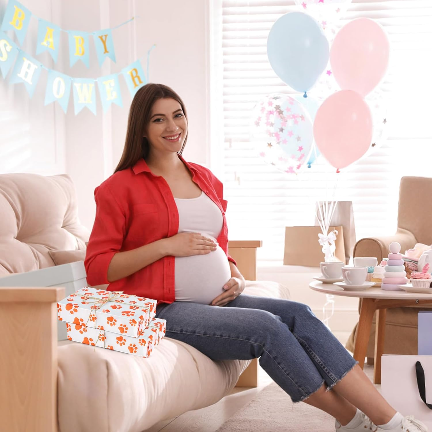 30 Tissue Paper Sheets, 14X20 Inch Dog Paw Tissue Paper Gift Wrap Paper for Gift Bag Packaging Christmas Wedding Birthday Party Art DIY Crafts Supplies (Orange) - Orange image number 3