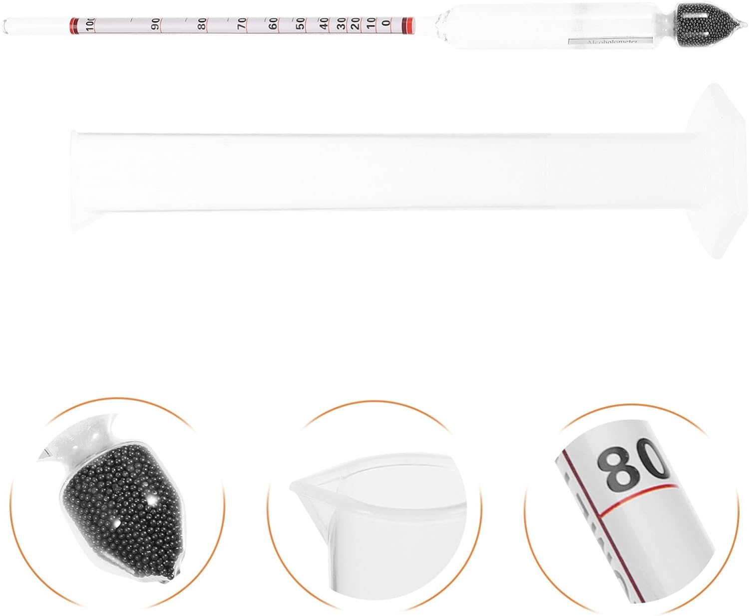 SOLUSTRE Hydrometer & Testing Jar Kit: 1 Set Triple Scale Alcohol Hydrometer with Glass Cylinder for Brew Beer Wine, Home Brewing Supplies, 41GBBSX211L05HIP27ACBX image number 1