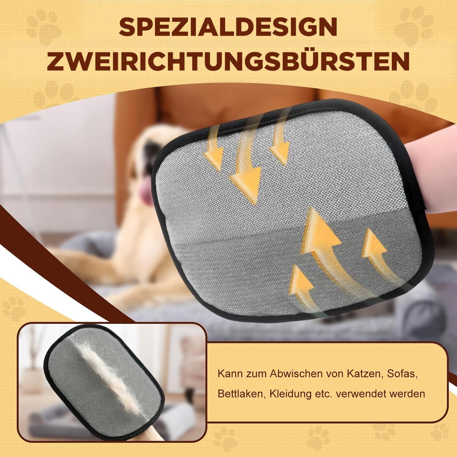 CYSOCZS Grooming Gloves for Dogs and Cats, Set of 2, Mesh Design with Adjustable Closure, Black/Yellow (1 Pack) image number 5