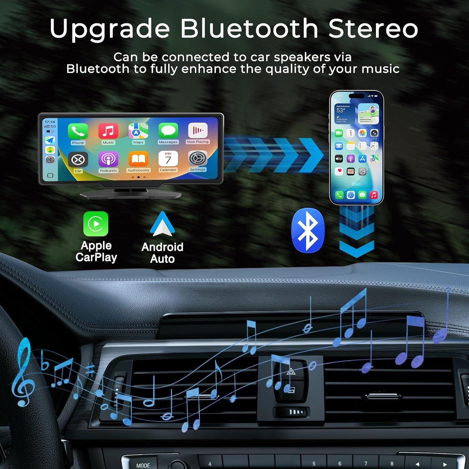 9.3" Portable Carplay Screen for Car, Wireless Carplay & Android Auto Touchscreen, with AHD Backup Camera, GPS Navigation, Voice Assistant, Bluetooth, Mirror Link