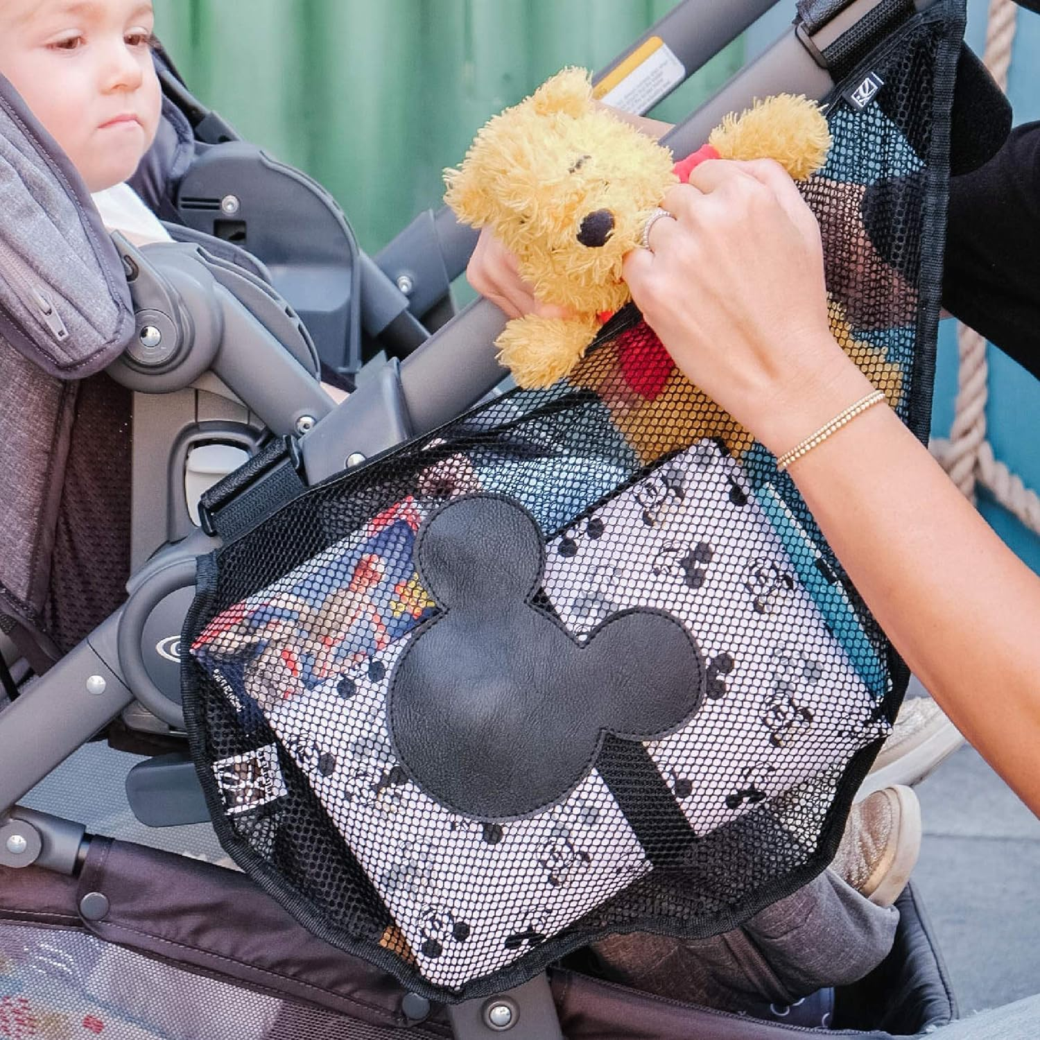 Disney Baby by J.L. Childress Side Sling Cargo Net, Stroller Organizer & Storage, Mickey Black image number 2
