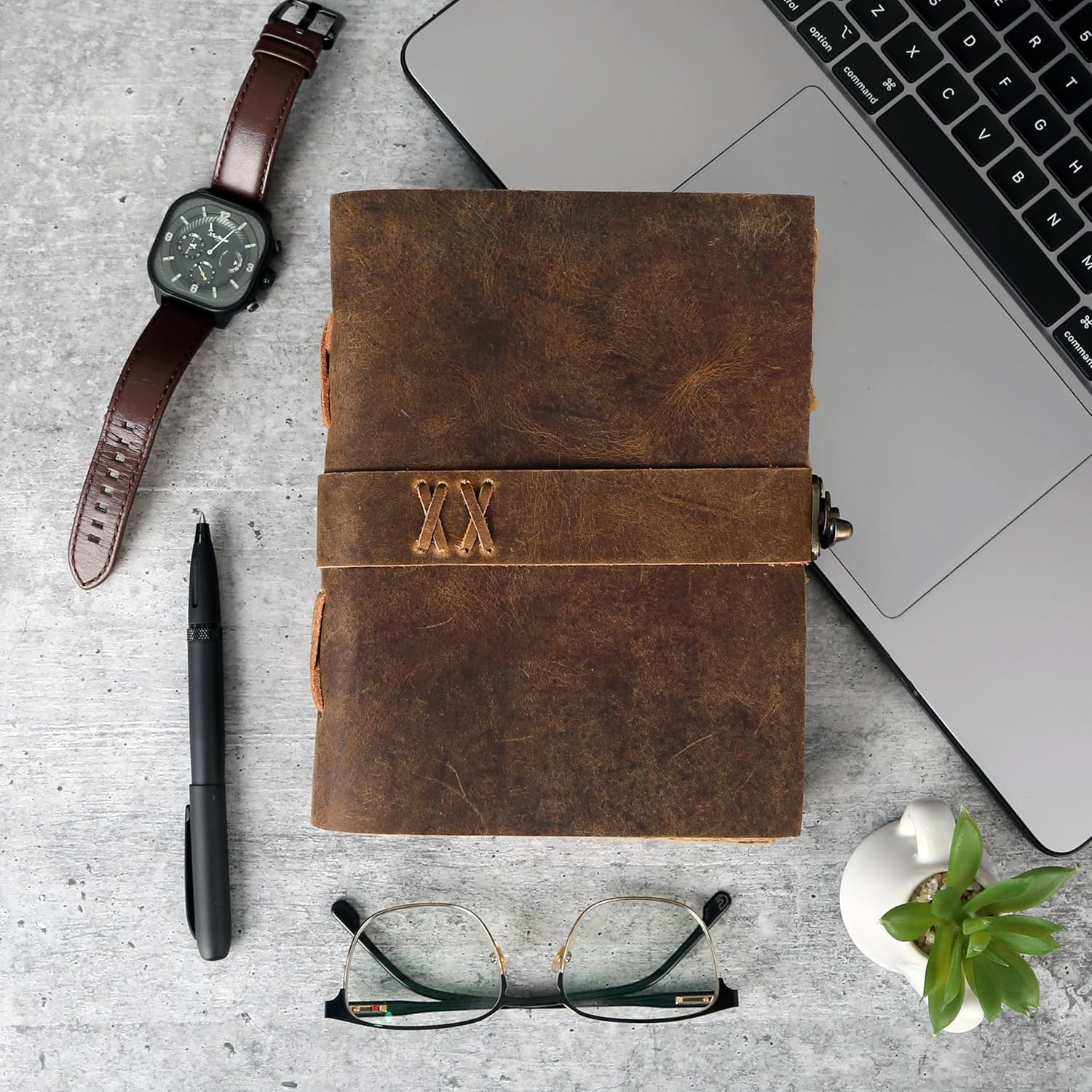 Komal'S Passion Leather Vintage Leather Journal Handmade Buffalo Deckle Edge Paper &ndash; Leather Bound Journal for Women Men Vintage C-Lock Closure Ideal for Writing & Travel for Artists - 7X5 Inches image number 1