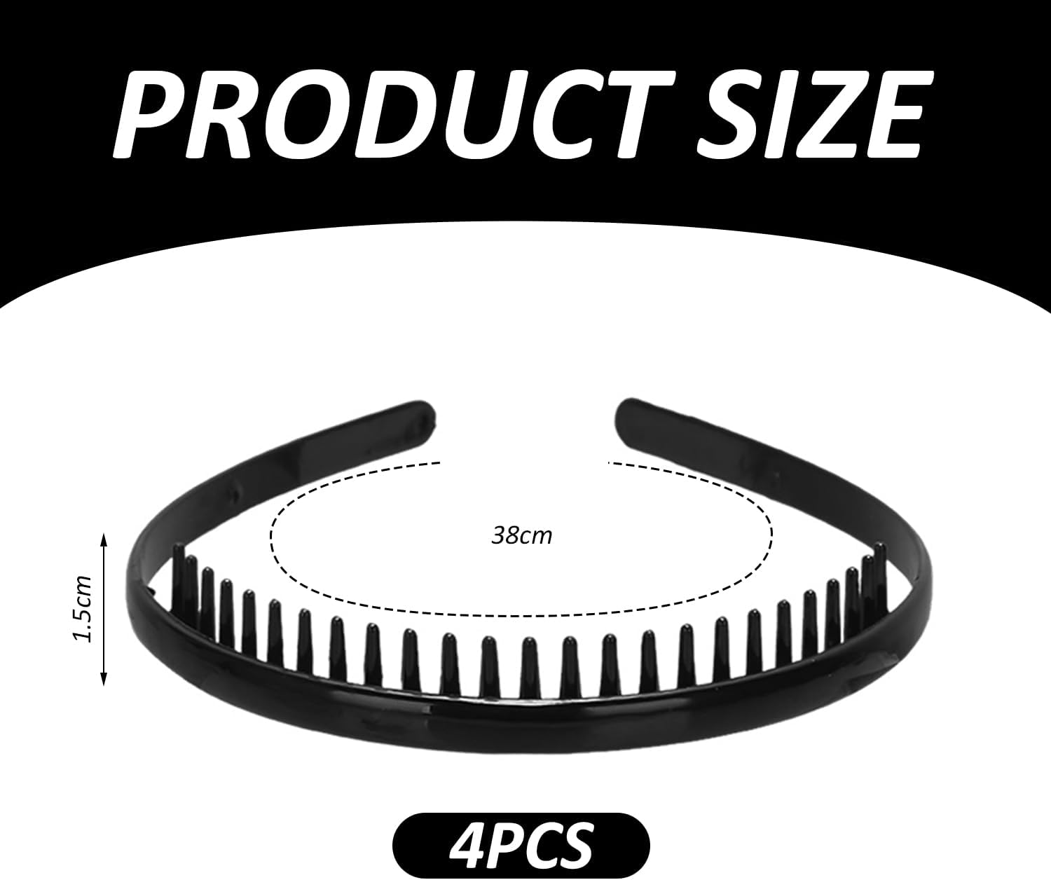 Pack of 4 Black Headband with Dentist Headband, Simple and Stylish, Slider Plastic Headdress for Women, Hairstyle Decoration for Men and Women image number 5