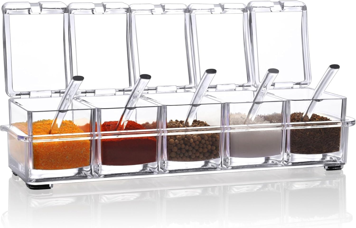 Clear Seasoning Box,4 Pieces Clear Seasoning Storage Container for Spice Salt Sugar Cruet,Condiment Jars with Spoons