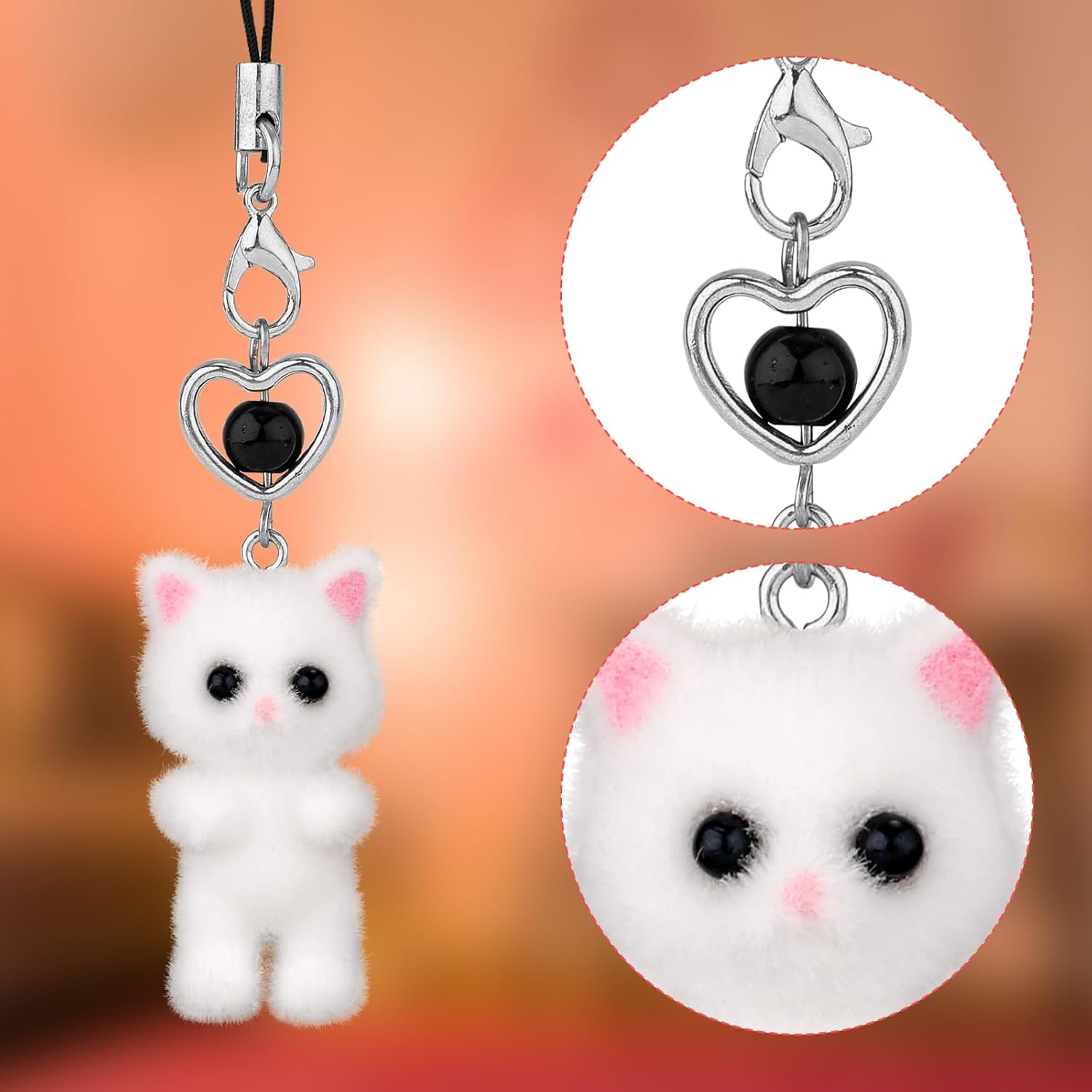 NQEUEPN 3Pcs Cute Cat Phone Charms, Kawaii Cat Phone Charm Y2K Fluffy Phone Charm Aesthetic Cute Cat Mobile Phone Pendant for Mobile Phone Camera Keychain Bag Decoration Supplies image number 1