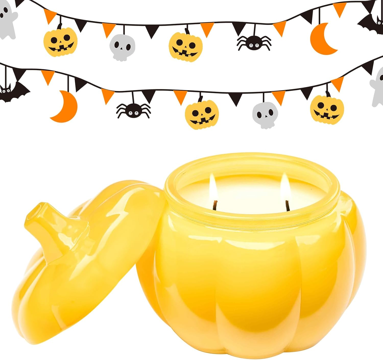 M&SENSE Fall Pumpkin Shaped Candle Trick or Treat 14.5 Oz 85 Hours Long Burning Home Decor for Thanksgiving Halloween Party, Natural Soy Candle image number 3