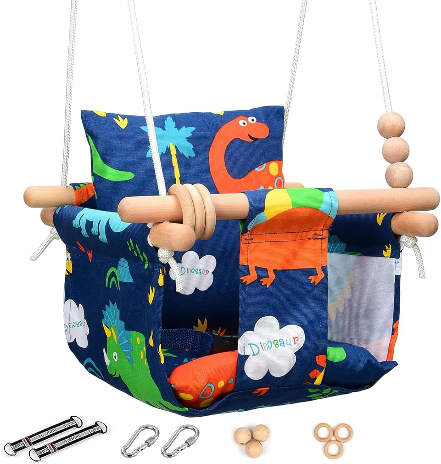 Baby Swing Seat, Visuivit Durable Canvas Hanging Swing for Outdoor/Indoor Use with Canvas Cushion & Safety Belt, Swing Sets for Baby Hammock Toy Backyard (White & Grey)