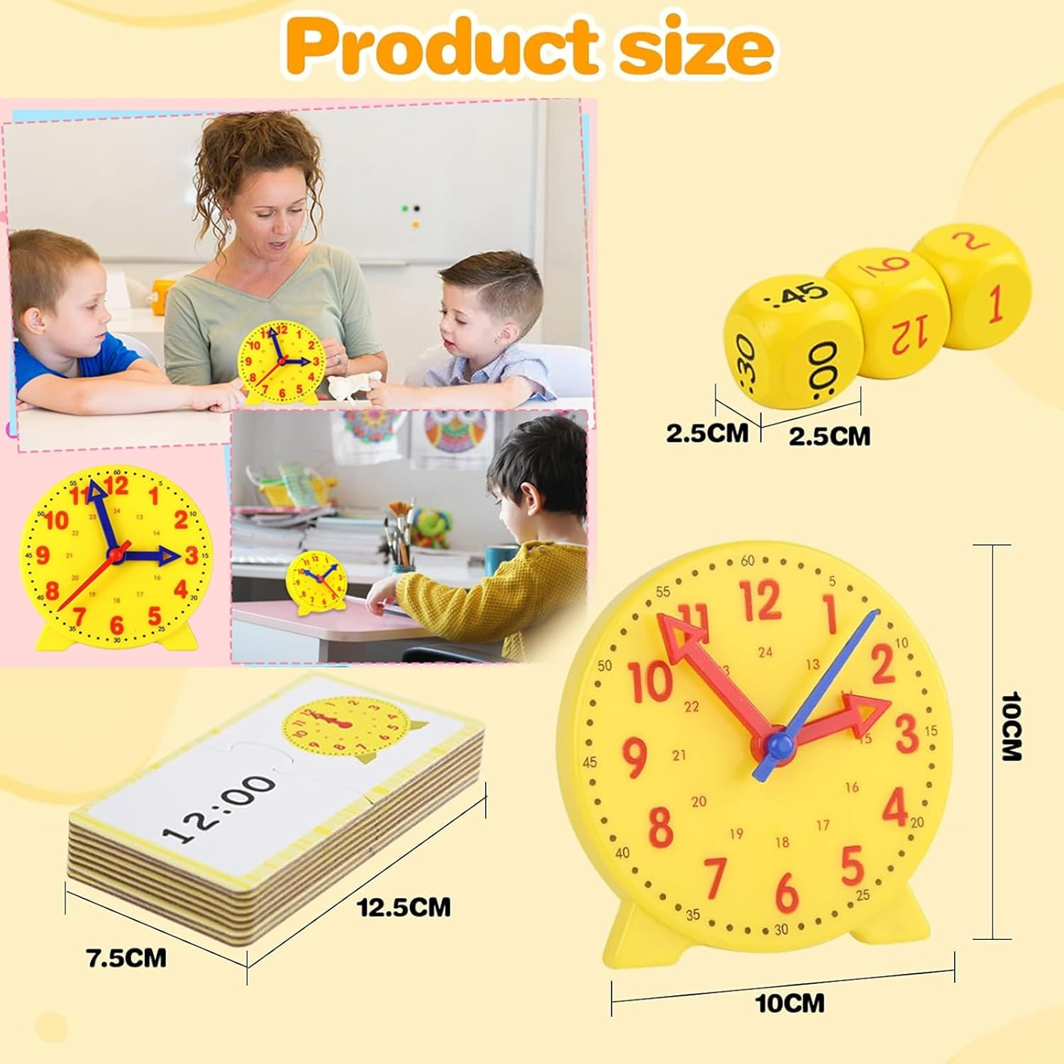 MOAZIFI Children'S Learning Clock Set, Clock Learning for Children from 6 and 8, Educational Toy with 24-Hour Format, 12 Cards & 3 Dice for Primary School, School Gift image number 3